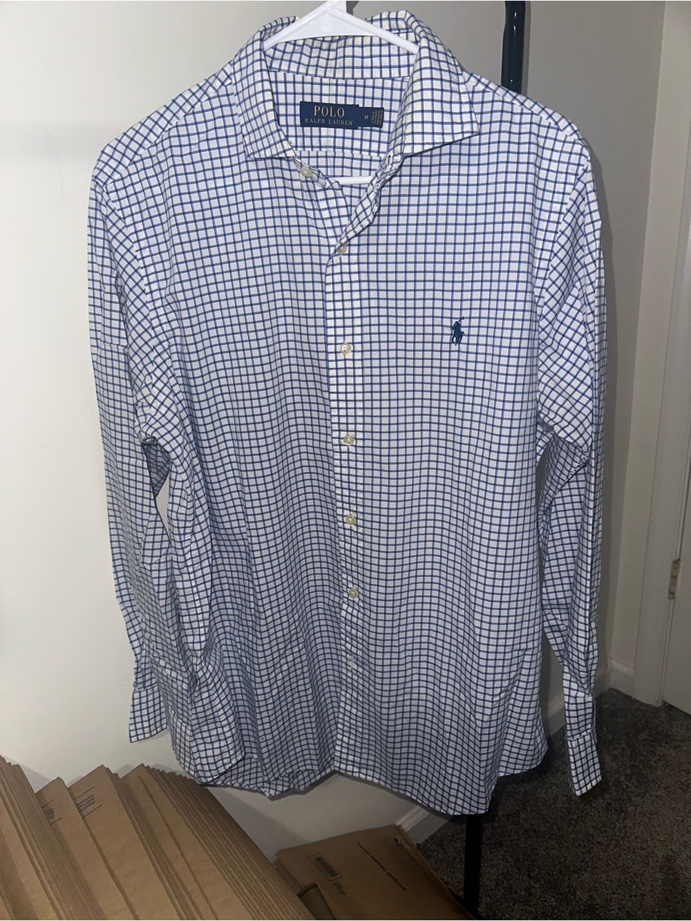 Polo by Ralph Lauren Men’s Blue Check Custom-Fit Button-Down Shirt size Medium - Picture 2 of 6